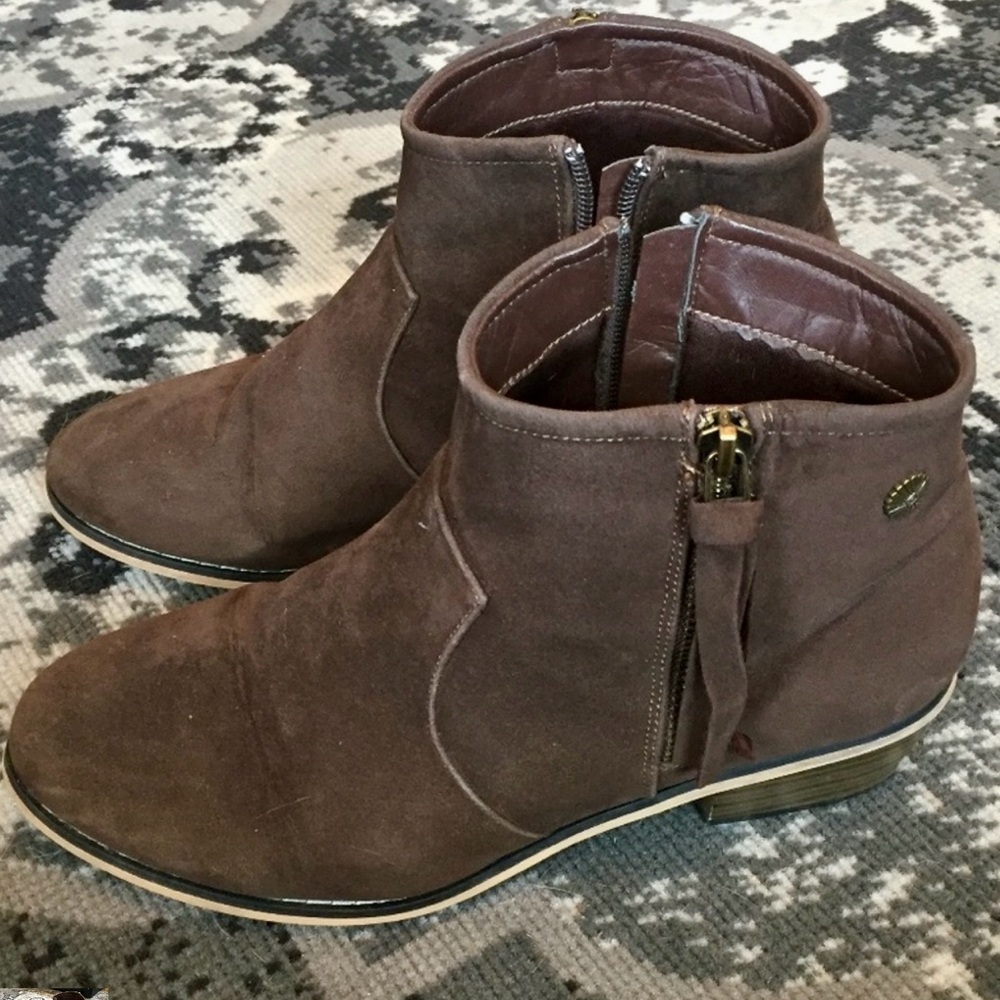 Western Brown Ankle Boots with Side Zipper